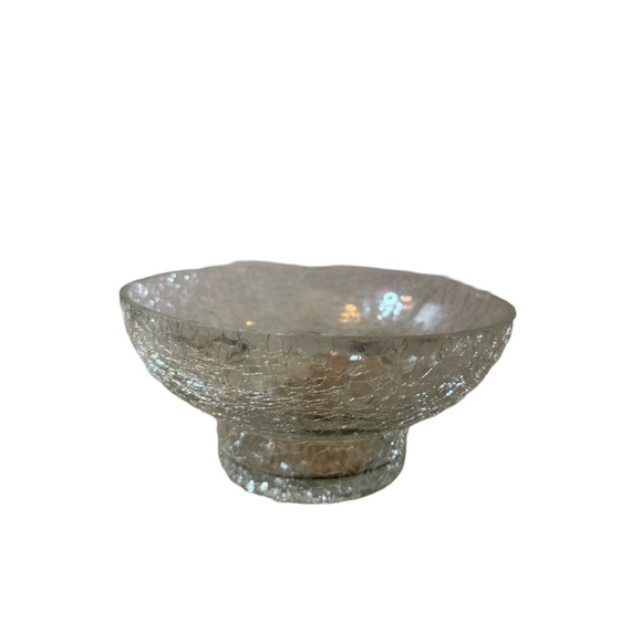 Clear Cracked Glass Round Bowl Pedestal Base - Picture 1 of 10